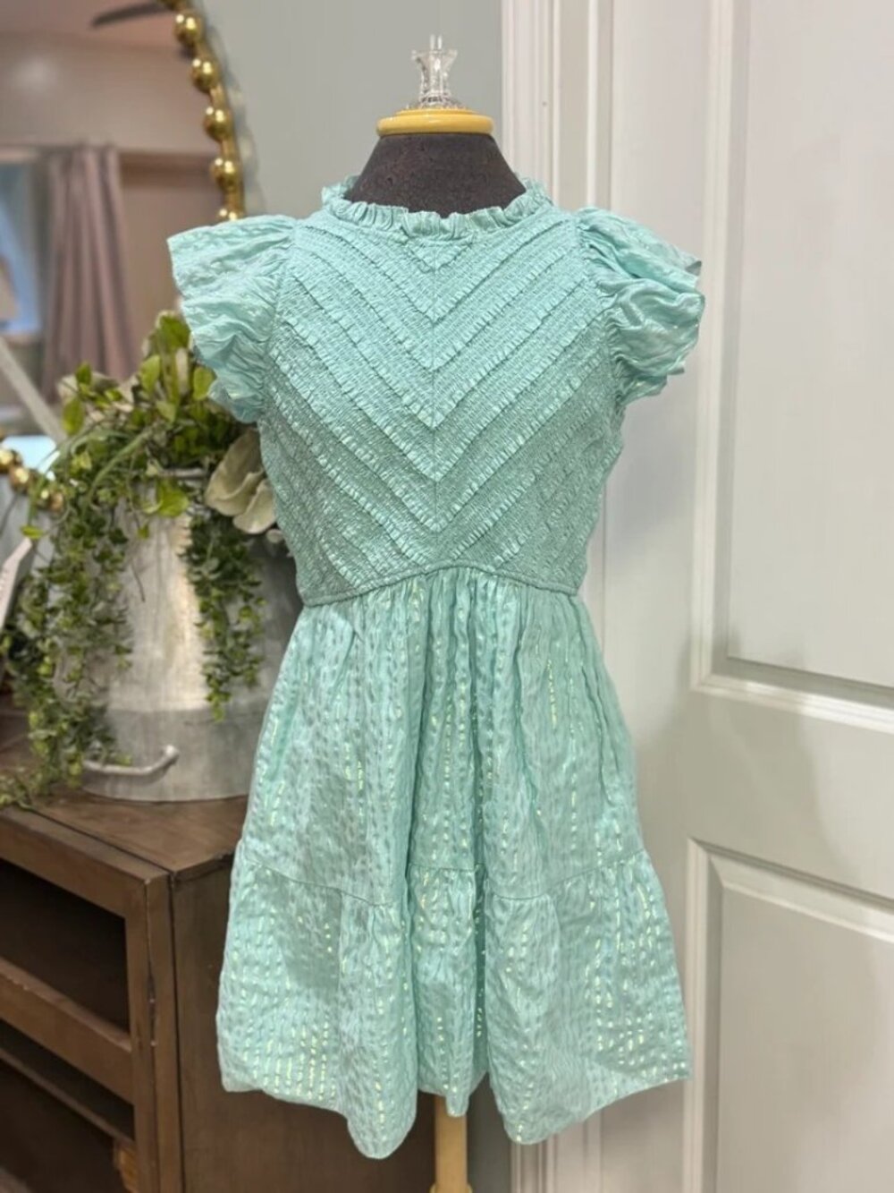 Saylor Ruffle Sleeve Smocked Dress Large